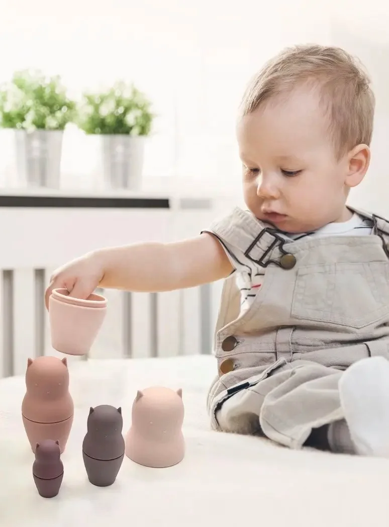 BPA Free Silicone Toy Puzzle Stackable Doll Russian silicone bath stacked sensory chewable toys for children newborn baby kids