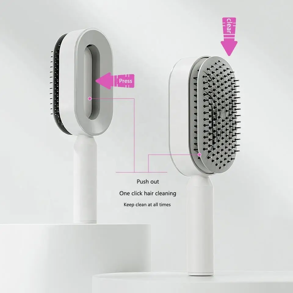 Personalized 3d New One Key Clean Design Massage Comb Air Cushion Easy Clean Hairdressing Self Cleaning Hair Brushes For Women