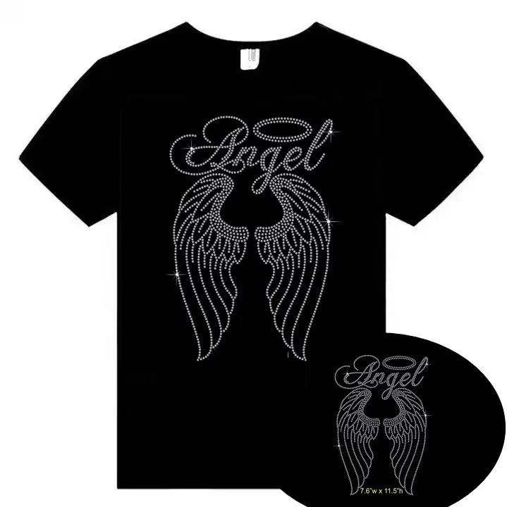 Large Size Custom Rhinestone Transfer Wings Angel Wings Rhinestone  iron on Transfer Hotfix Transfer Motif  for  T Shirts