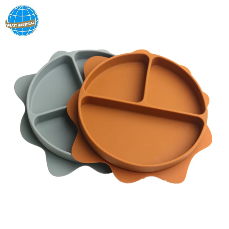 Wholesale Dinner Food Anti-slip Toddler Kids Baby Dishes Silicone Divided Plate