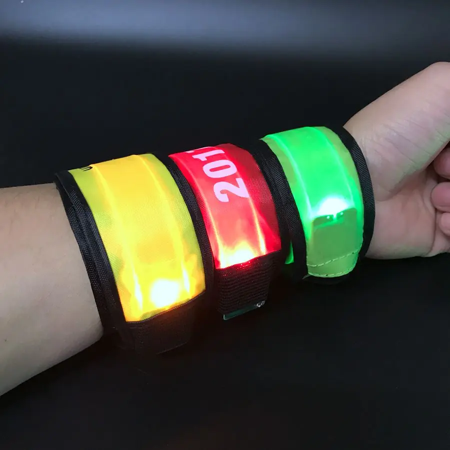 Outdoor supplies custom LOGO safety armband nylon glowing hand band LED slap bracelets for sports party