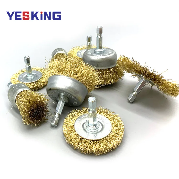 Hot sale industrial crimped brass coated wire end circular brush parallel curved wire brush with rod