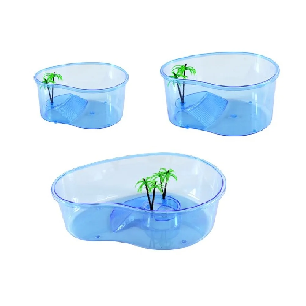 Wholesale Blue Transparent GPPS Plastic Material Turtle Tank Cage Tortoise Habitat With Basking Platform