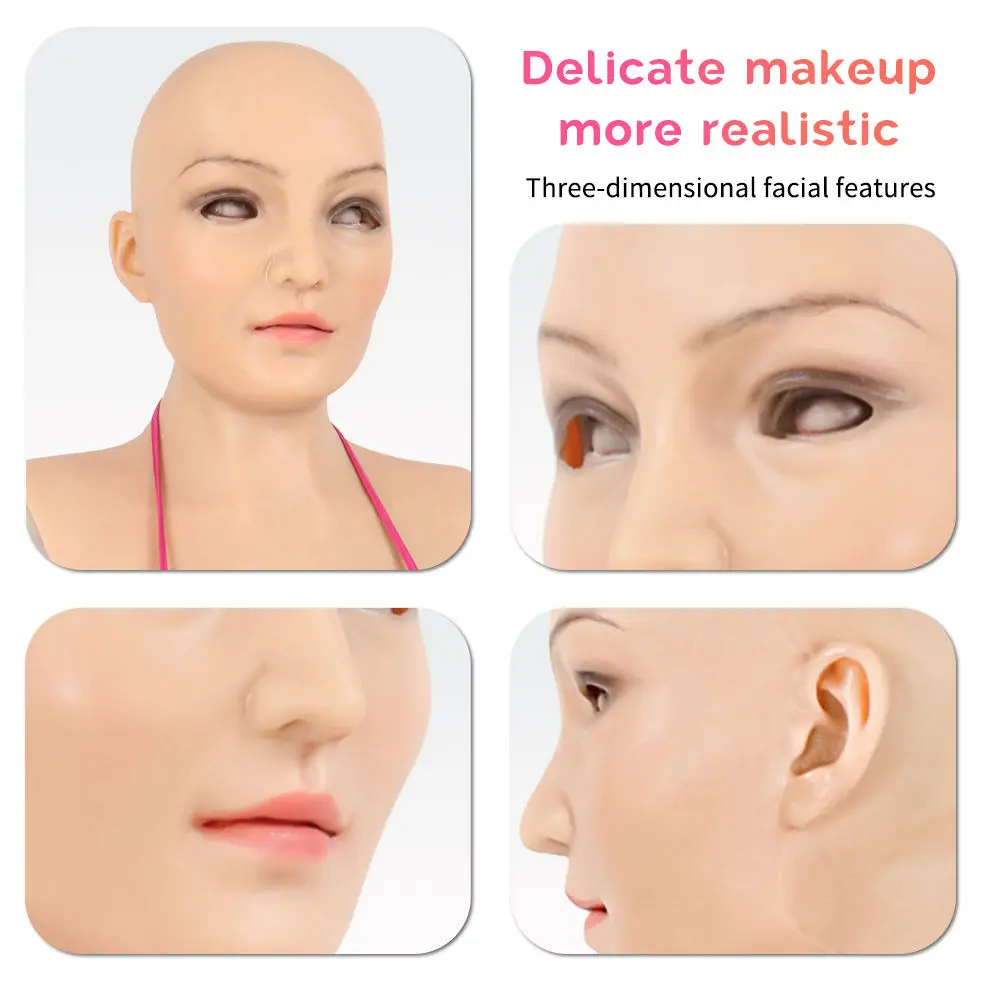Man To Woman D E cup Full Silicone Head Mask Female Face With Boobs Cosplay Costume For Halloween Party Masquerade Disguise