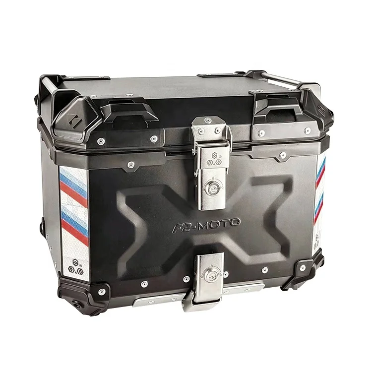 Private Brand F2-MOTO 45L Black Aluminium Helmet Tail Box Case Motorcycle Metal Top Box