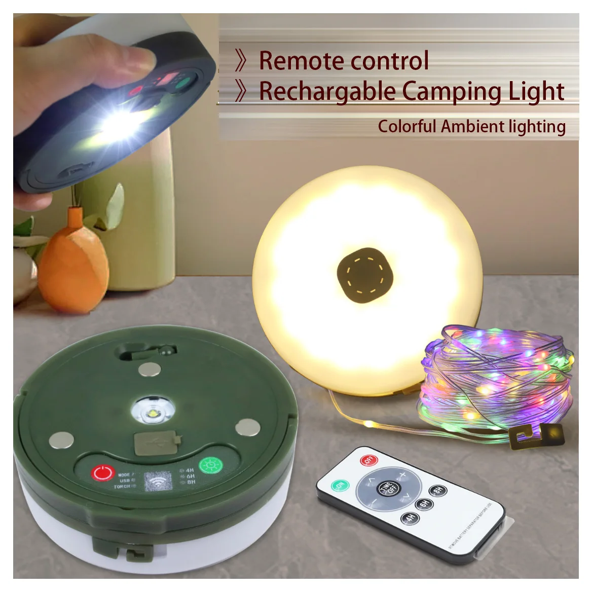 Gold ABS Storage Camping Features Rechargeable LED Strip Light Outdoor Water Resistant Colorful Tent Atmosphere Lighting PC Lamp