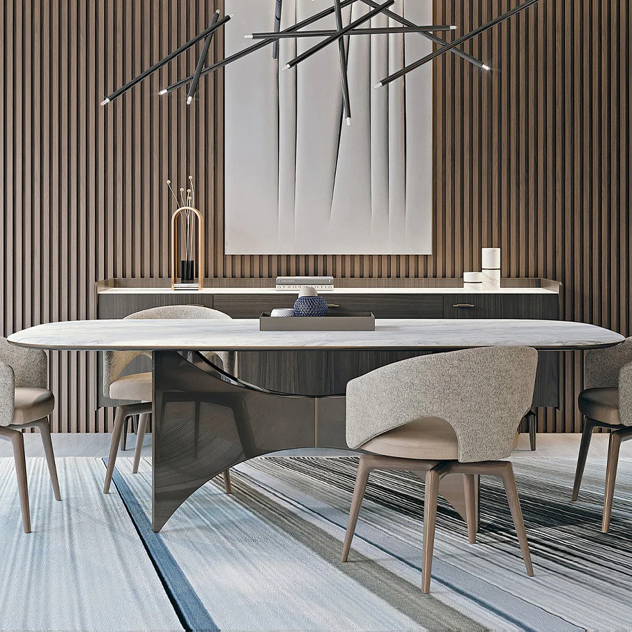 High quality italian dining room set marble modern 6 8 10 seater luxury dinning table set and chair set