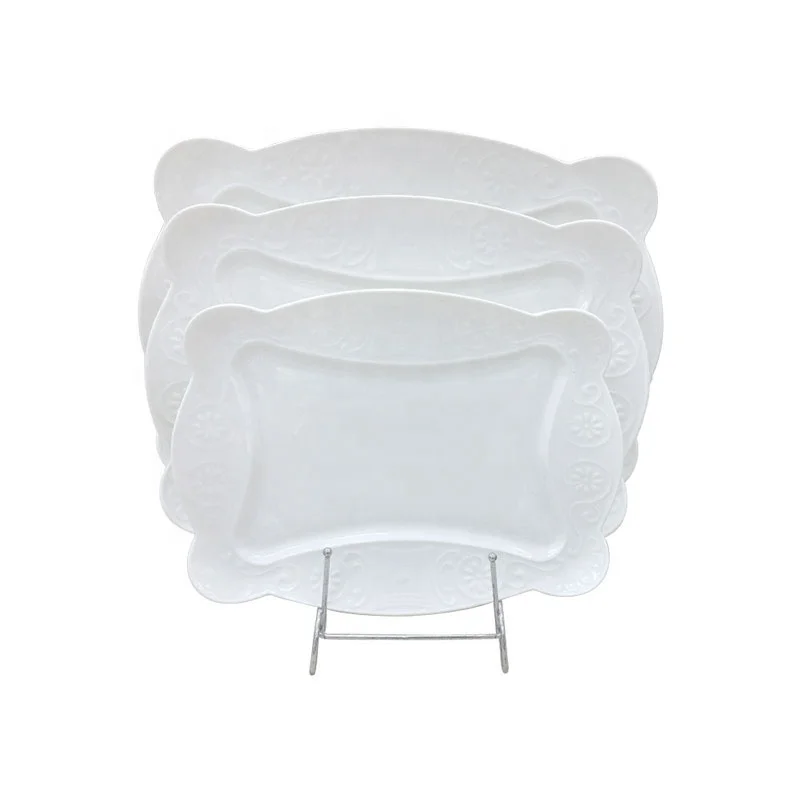 
Wholesale custom porcelain plate appetizer plate tray dinner set white relief ceramic plate for restaurant for wedding party 