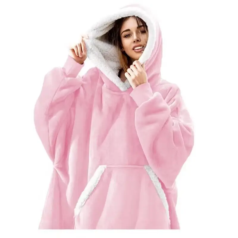 Modern Multiple Colors Hoodie Sweatshirt Blanket Thickened Pajama Blanket Keep Warm Coral Fleece Wearable Blanket