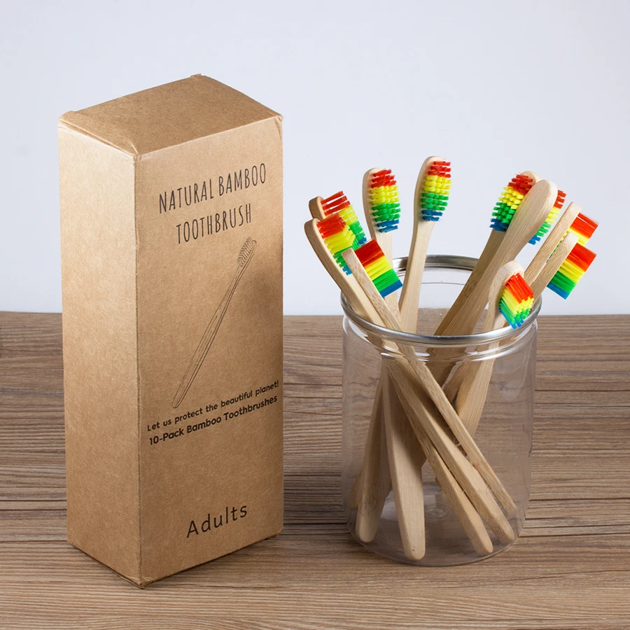 
2020 New Arrivals 10 Pack Hotel Home Use Adult ECO Biodegradable Toothbrush Bamboo With Custom Logo 