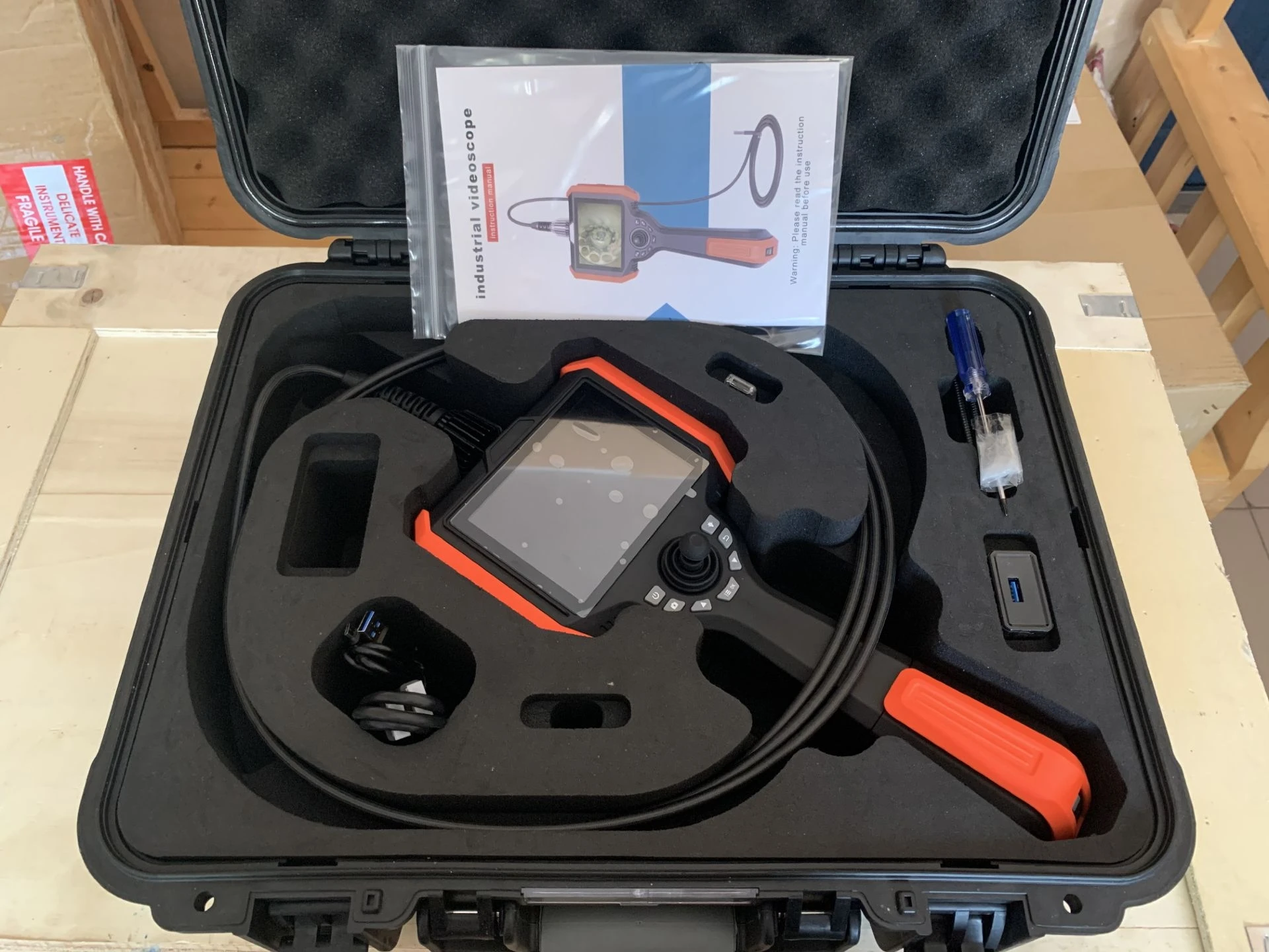 Flexible Industrial Borescope with 6mm Probe Lens, 3Mts Working Cable, 360 Degrees Joystick Articulation, 5 Inch Display