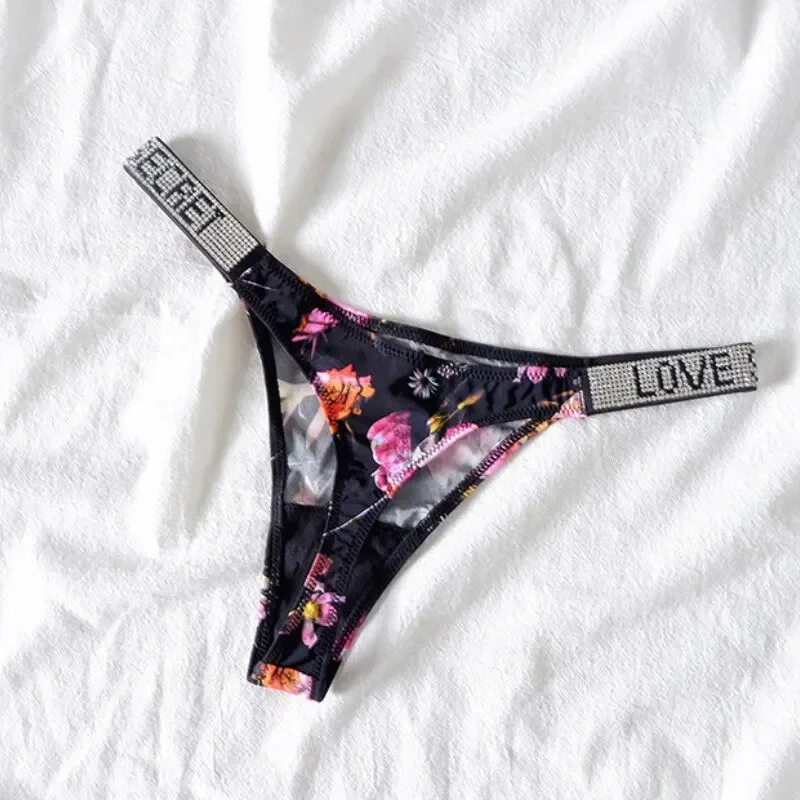 Shiny Rhinestone Thong Women Low Waist Panties Sexy Fashion Underwear Ladies Briefs  Comfortable Panty Underpants