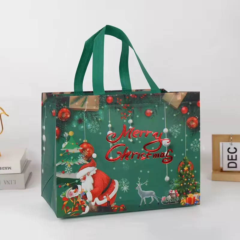 Wholesale New Popular Non-woven Laminated Christmas Gift Bag for Merry Stock Size Many Design to Choose