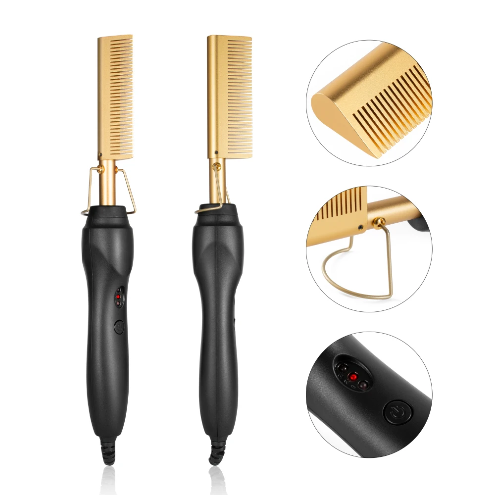 multi tool hot black color high heat electric styling hair hot press comb  hot straightening comb