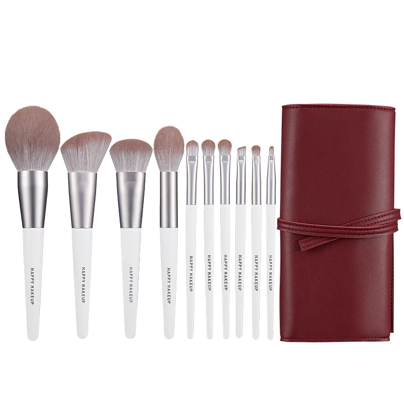 Happymakeup Rich Stock  Makeup Brush Set Wholesale High Quality Vegan Soft Hair 10pcs White And Black Make Up Brushes With Case
