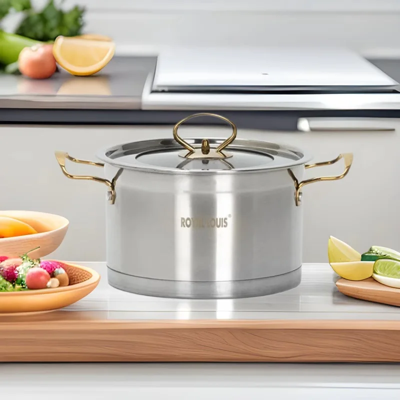 Hot Sale 6 Pcs Stainless Steel Cookware Set Nonstick Cooking Pots And Pans Straight Shape Gold Kitchen Utensils