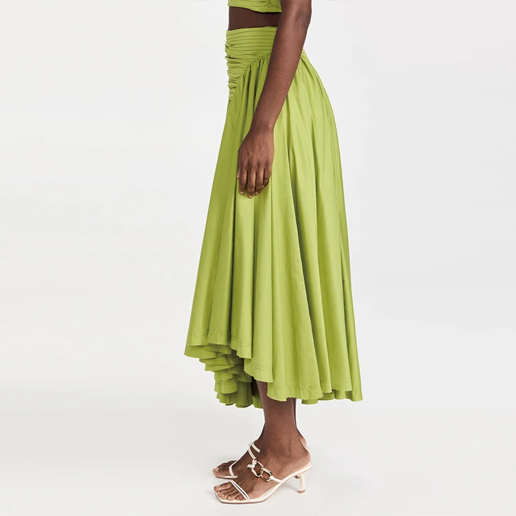 Fashion style ladies asymmetric midi skirt custom fabric solid color women skirts