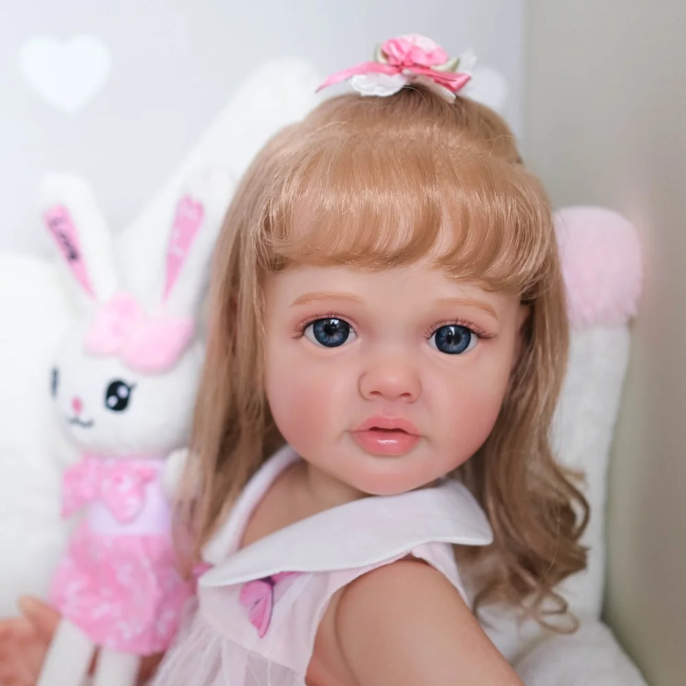 55CM  reborn baby dolls Toddler Girl look like real cute baby Handmade 3D Skin with long hair