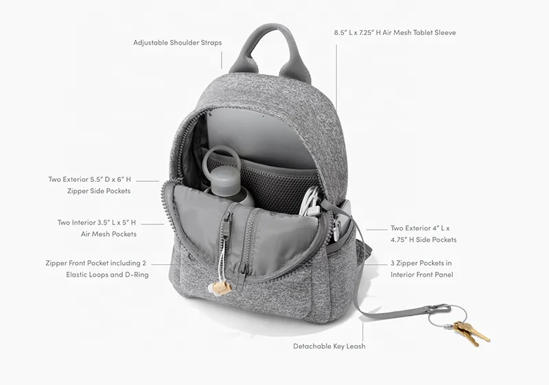 light weight neoprene backpack waterproof daily daypack unisex school bags with bottle pocket washable strong zipper book bags