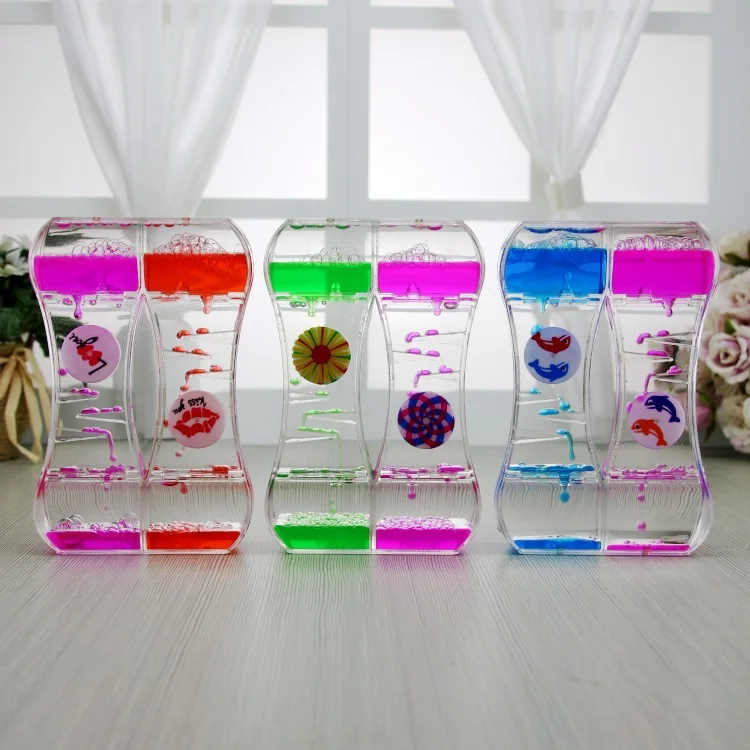 Creative Slide Plastic Oil Drop Ornaments Pudding Milk Color Liquid Hourglass Oil Spill Gift Toy Hourglass Timer Sand Clock
