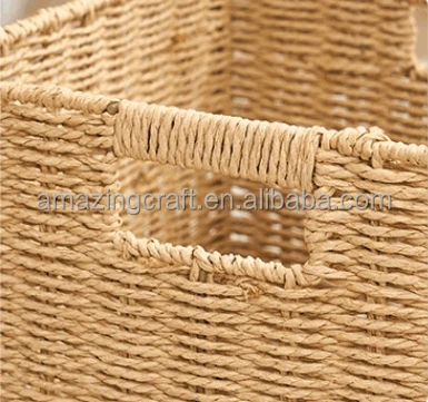 Recycle Paper Rope Rattan Large Capacity Home Storage Bins Great for Bookcase Display Shelf Box Multi-function Use