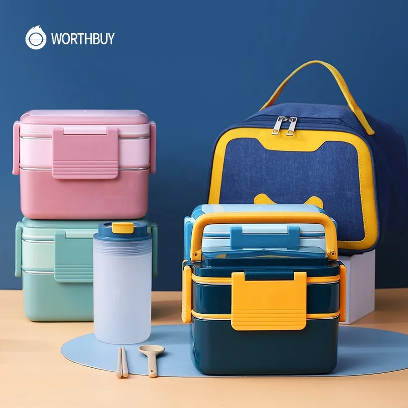 WORTHBUY Japanese Lunch Box For Kids Food Container Stainless Steel Bento Box Children Portable Picnic School Lunc Box Set