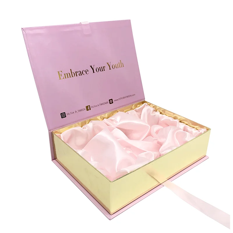Custom Logo Cardboard Magnetic Box Packaging hair extension wig box for Clothing Jewelry Skincare Makeup box with satin lining