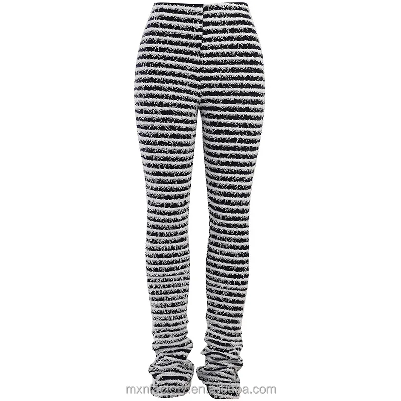 MXN Wool striped sexy slim trousers women winter fashion high waist hip-lifting casual pants for women