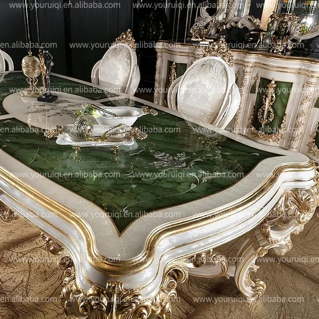 Custom Italian dining table and chair set villa restaurant solid wood long dining table