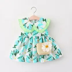 Sleeveless Beach Sweet Frock Cute Strawberry Cheap Flower Smocked Kids Newborn Summer Cotton Baby Girls Casual Dresses with Bag