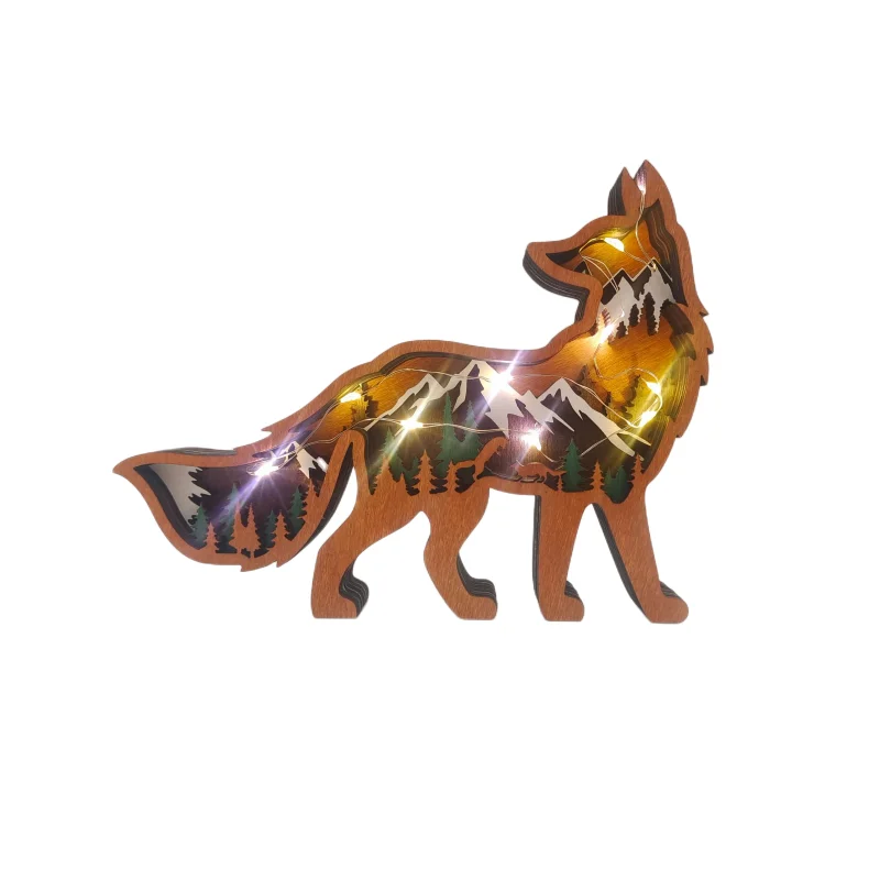 2023 homemade Wooden Animal Ornaments Carving Crafts Original Color Creative  Light fox Wooden Craft