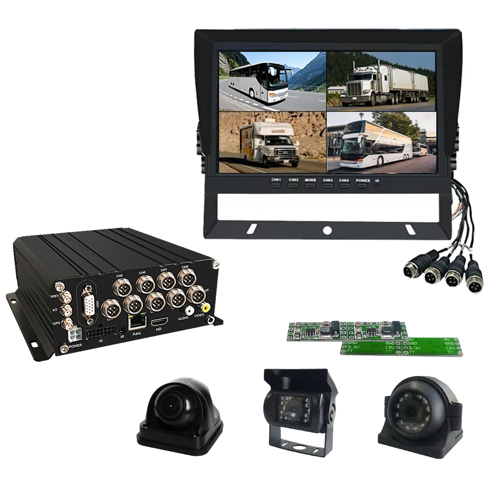 8-Channel 1080P Car DVR with GPS 4G Network AI ADAS DMS BSD Backup & Reverse Camera Black Box HDD-Black Color
