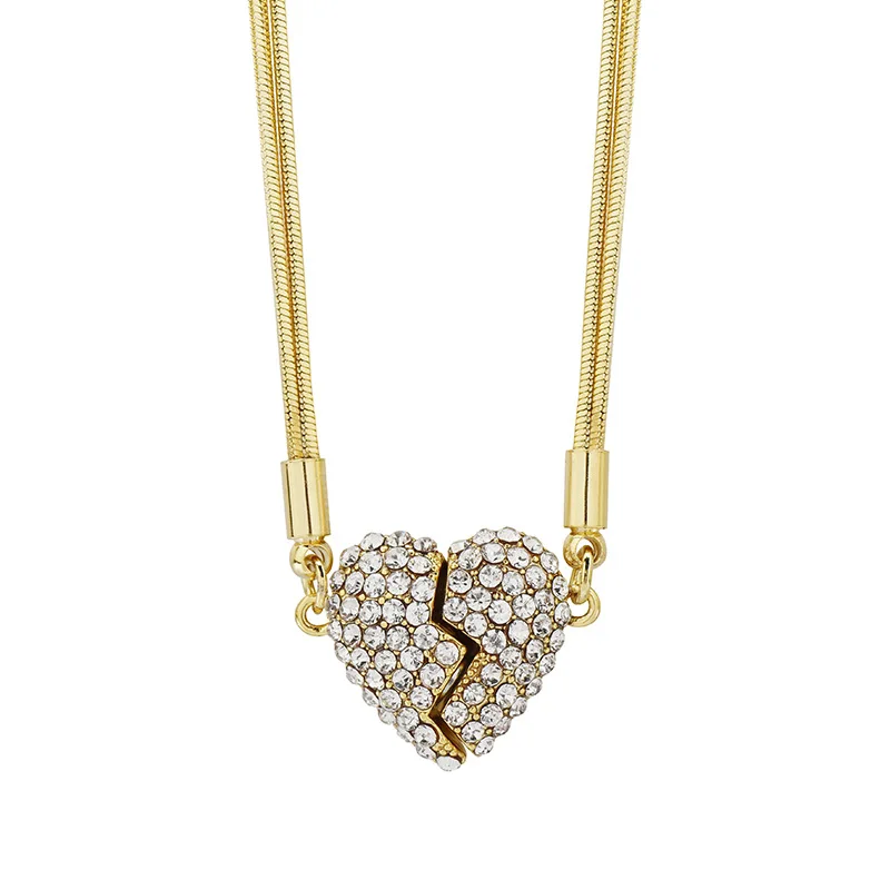 Lateefah OEM Fashion Zircon Shiny Heart Shaped Magnet Pendant Necklace