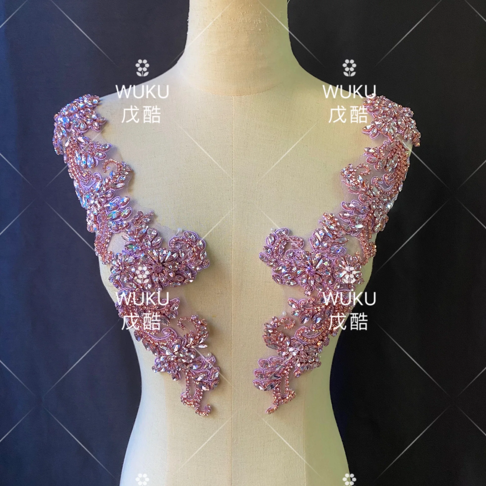 wedding shoes crystal beads in twon tone lace pair patch in Violet