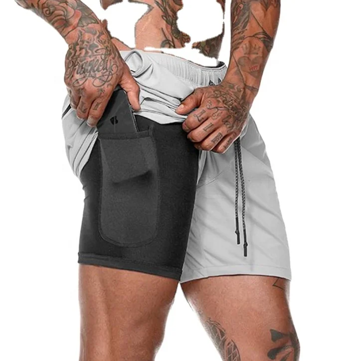 Wholesale 2 In 1 Lined Shorts Mens custom boxing shorts Sportswear Gym Sweat Shorts For Mens