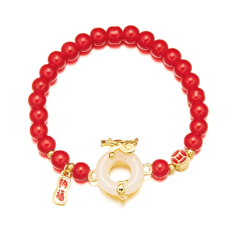 New Year Luxury Women Wholesale Price Gift Stone Bead Dragon String Bracelet Jade Red Dragon Bracelet