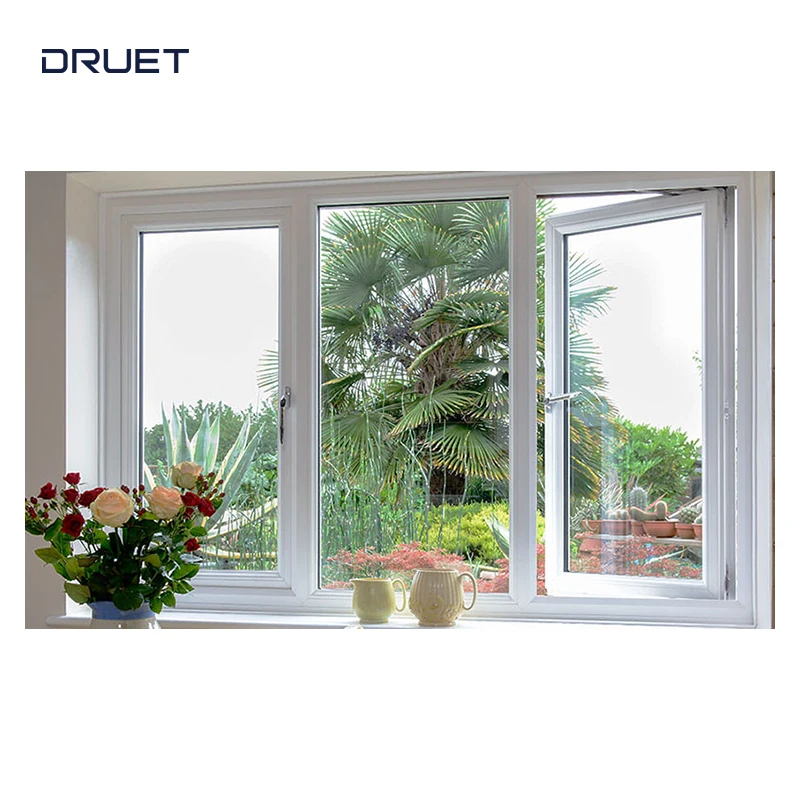 Simple design french  glass lamination 4 panels outward  casement window  with security mesh