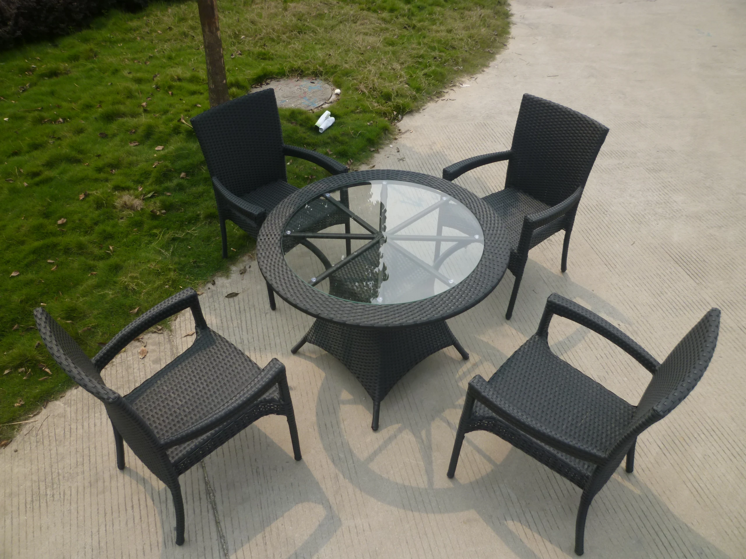 CIAO Garden Furniture Outdoor Restaurant 4 Seater Synthetic Rattan Dining Chair And Round Table Set