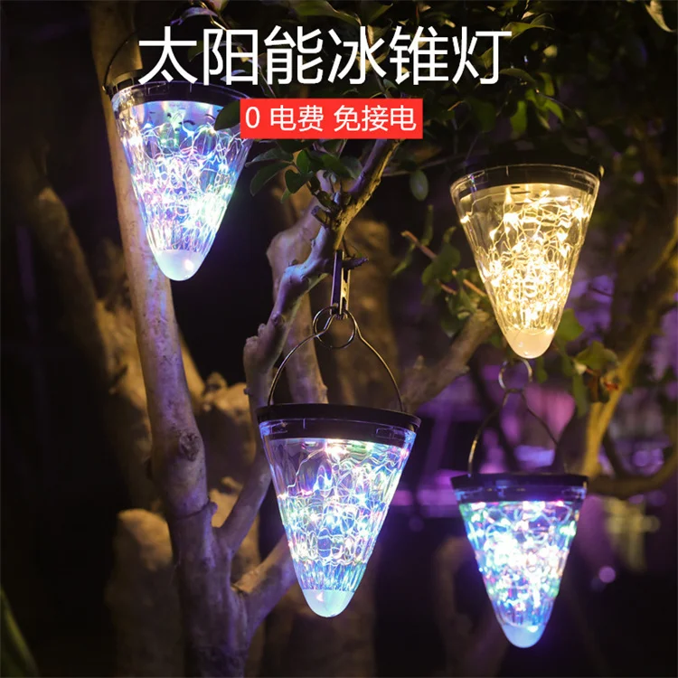 House Garden Lighting Solar Cone-Shaped Hanging Light Warm White Colorful Outdoor Party Wedding Decoration Solar Led Lights