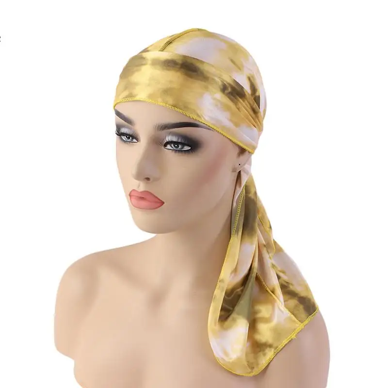 Wholesale Custom Tie-dyed Printed Extra Long-tail Head Wraps Doo Rag Do Rag Durags For Men Du Rag Designer Durag