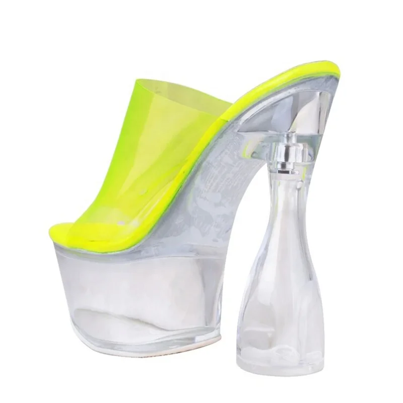 Transparent Thick Platform Sandals Summer Slip-on Chunky Heels Open Toe PVC Shoes for Lady Women Clear Outdoor Slippers