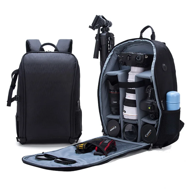 Professional DSLR Camera Backpack Bag with Waterproof Rain Cover Laptop Compartment Photograhy Backpack Case Black TB-S