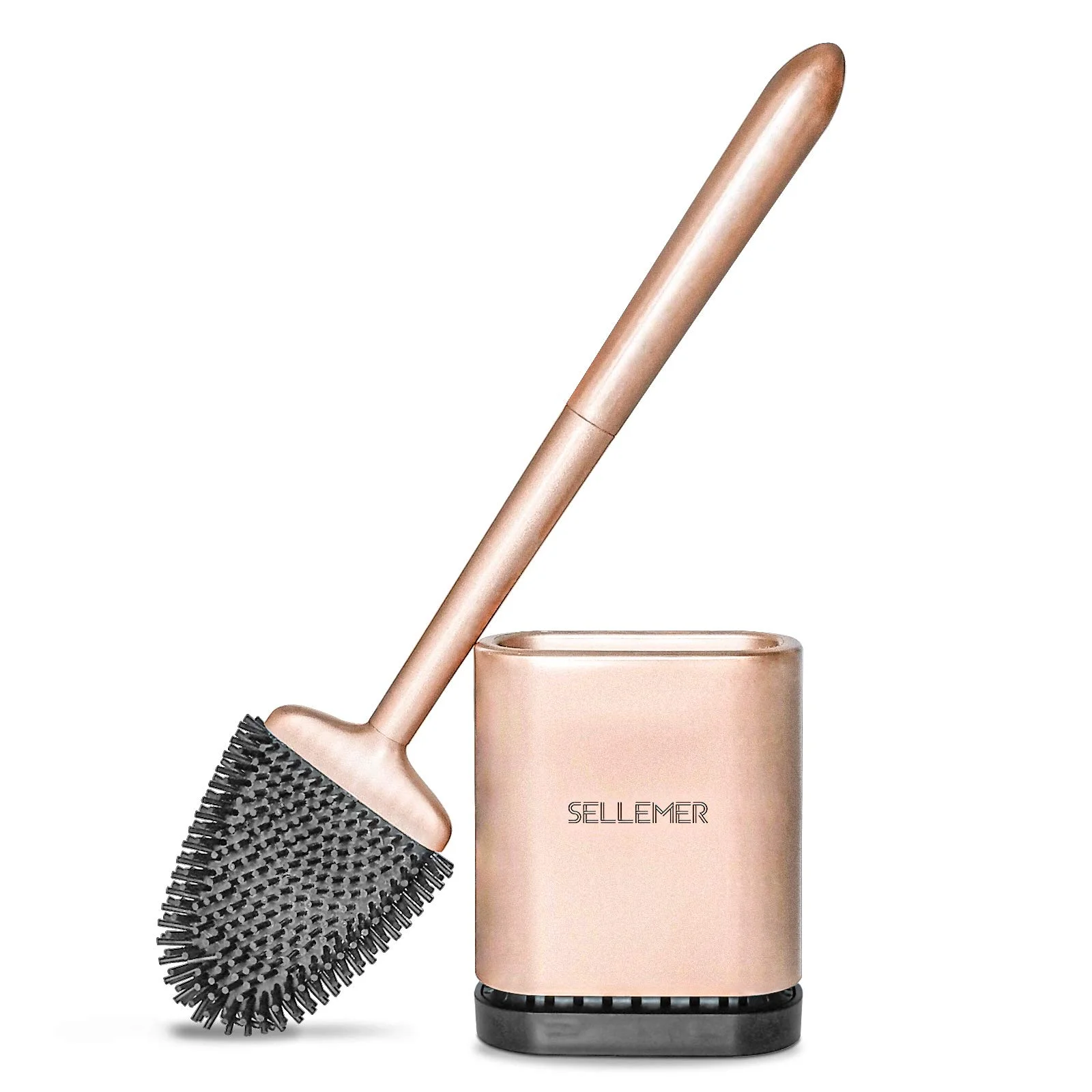 Sellemer WC small wall mounted 2 pack  toilet brush holder with container cleanable rose gold