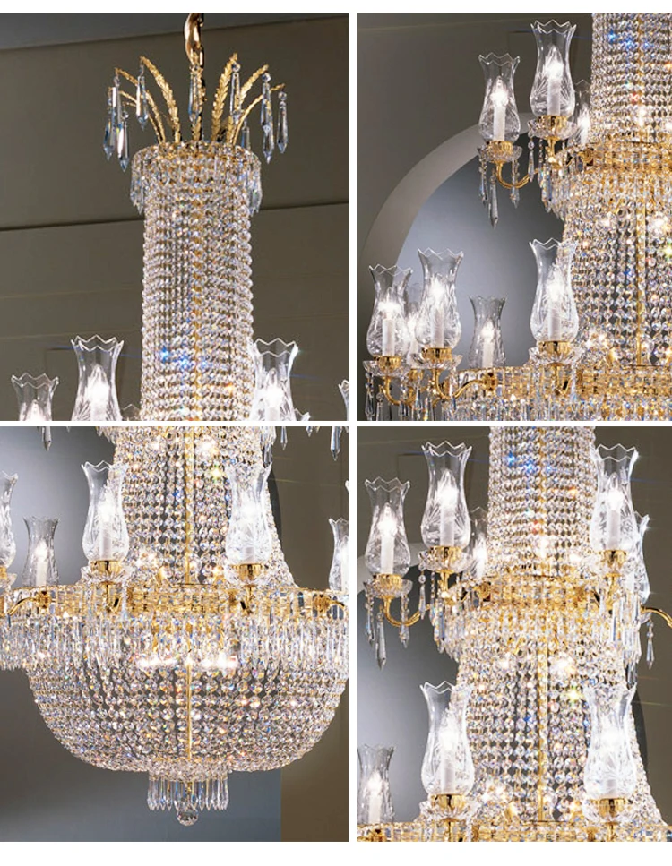 French Grand Luxury Empire Golden Crystal Chandelier Lighting Indoor Dubai Hotel Chandelier