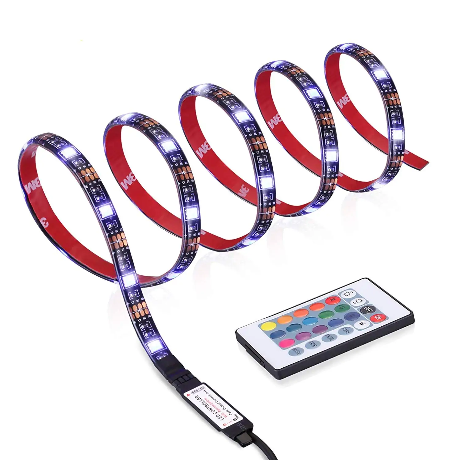 Super bright  Flexible RGB TV Backlight kit USB led Strip Light with 24 Key IR Remote Controller