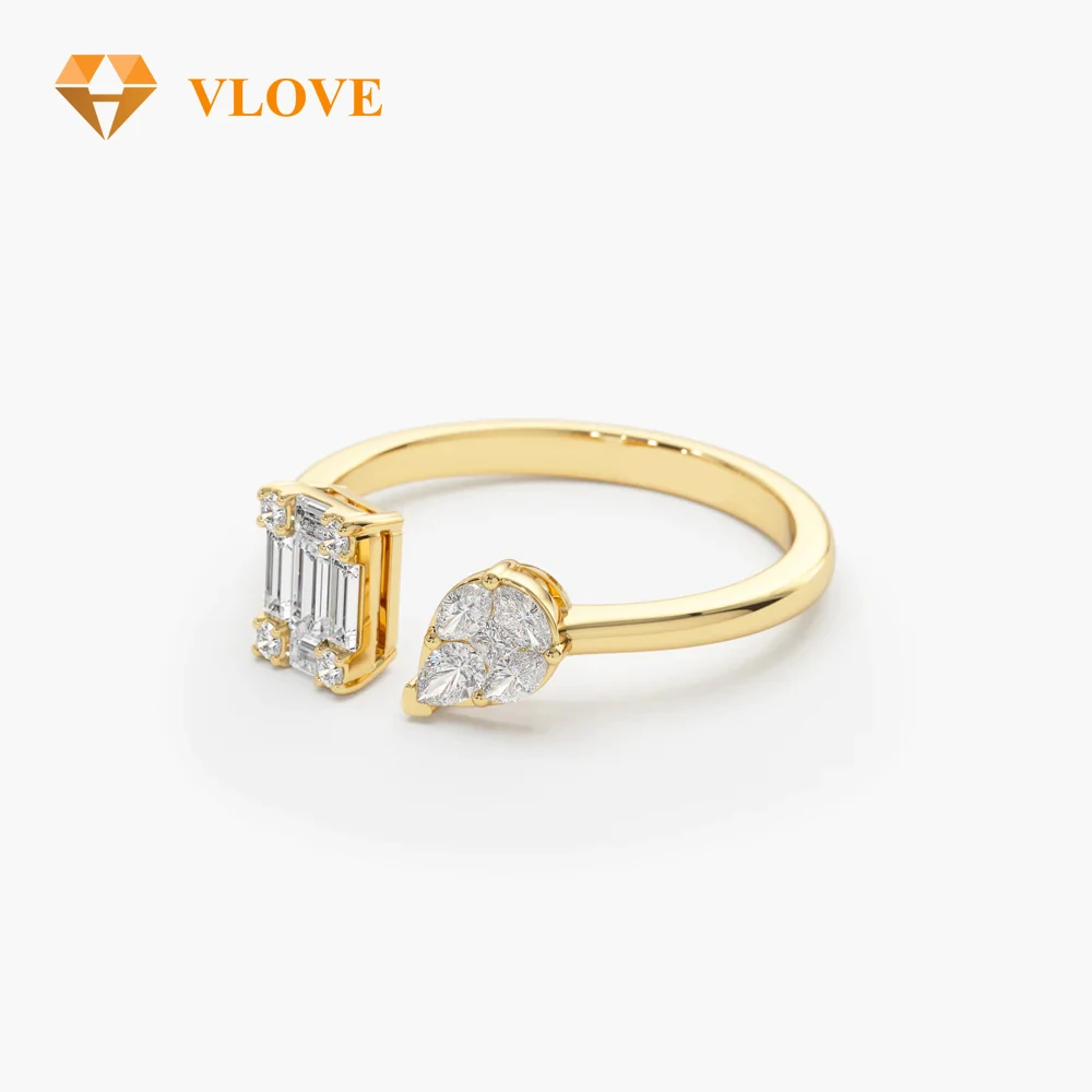 VLOVE New Design Jewelry Diamond Rings Jewelry 14k Gold Illusion Setting Diamond Toi et Moi Ring