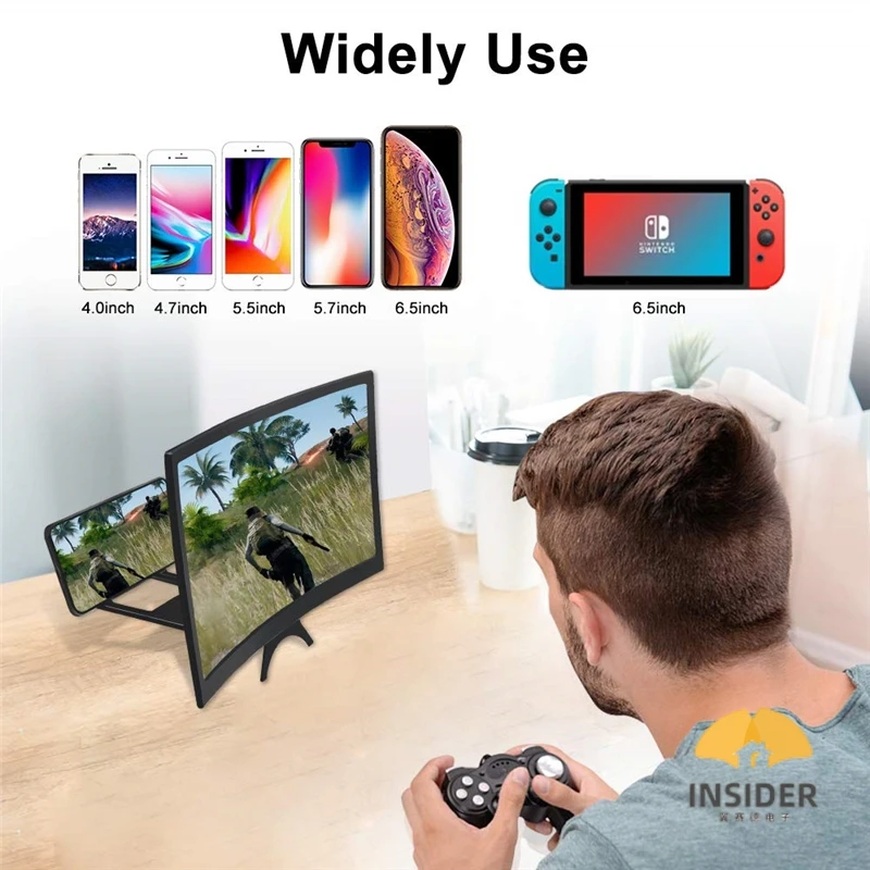 12 дюймовый мобильный телефон 3D изогнутого экрана усилитель для смартфона увеличительное стекло