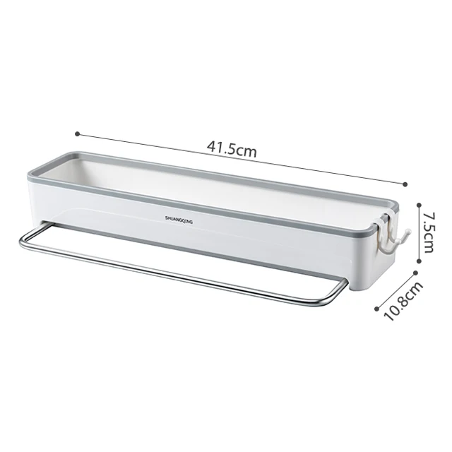 Bathroom Shelf No Drilling Plastic  Organiser Telescopic Towel Rack Shower Shelf Caddy Wall Mounted Adhesive