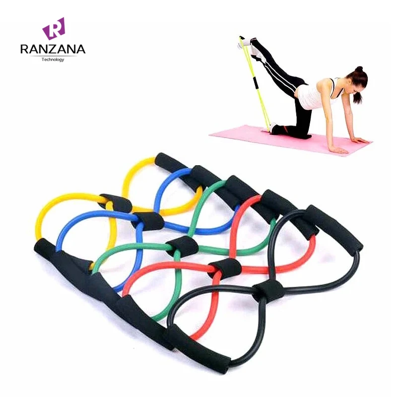 Portable Elastic Exercise Tube Fitness Latex 8 Shape Resistance Bands