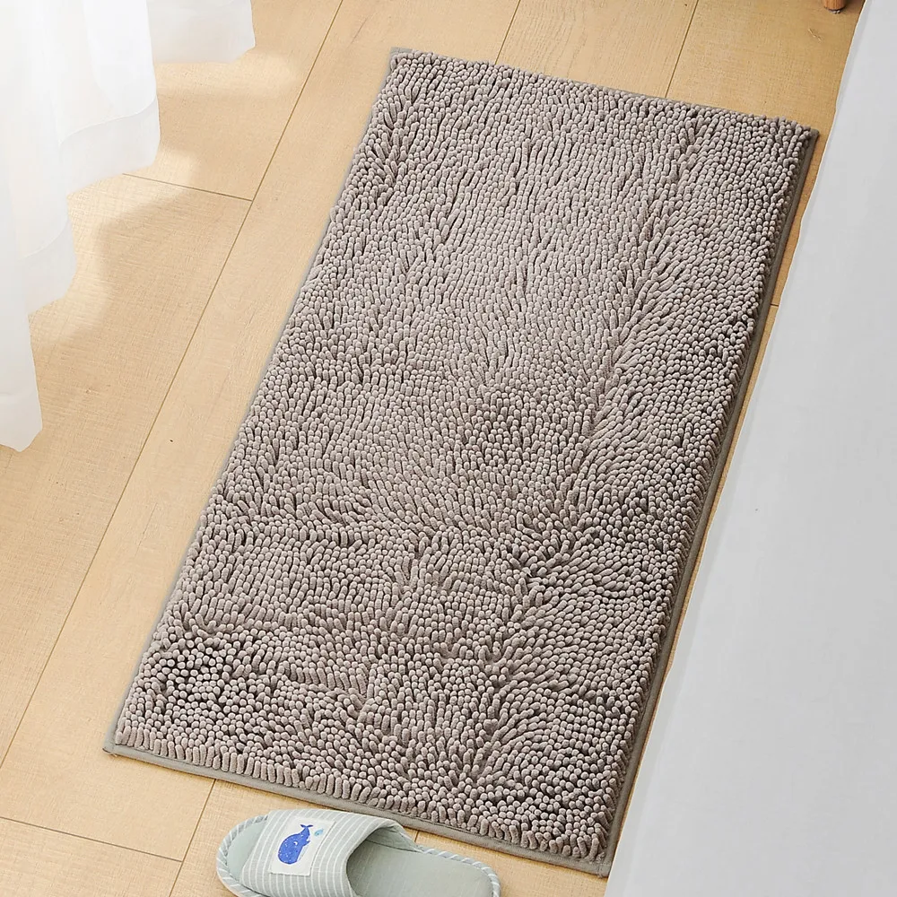 Home Decor Rectangle Solid Color Non Slip Shaggy Chenille Bath Rug